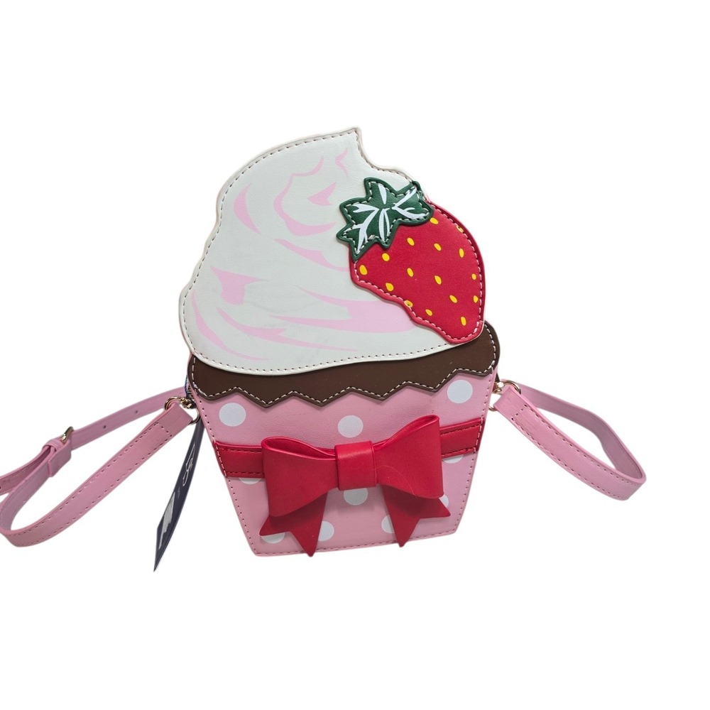 Cupcake Handbag Purse Crossbody‎ Pink Strawberry Dessert Kids Phone  Novelty Bag
